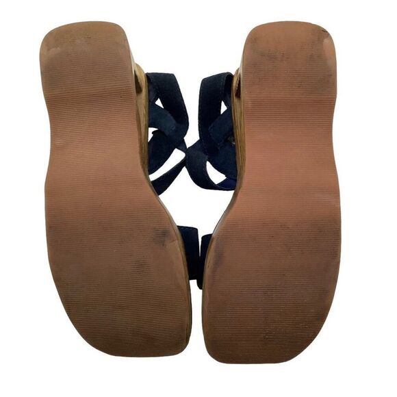 RIVERSTONE 90s does 70s Y2K Wooden Platform Cut-Out Wedge Sandals Embellished - Picture 8 of 9